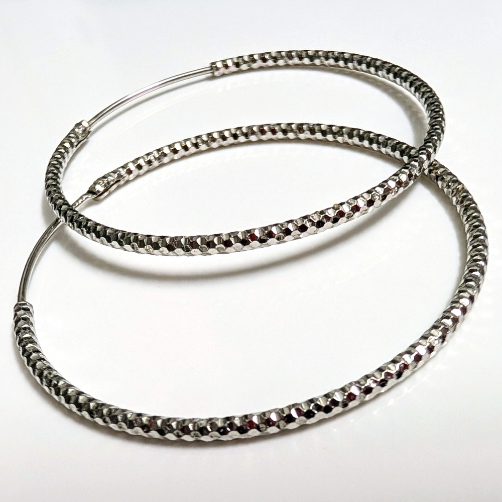 925 Sterling Silver diamond cut hoop earrings 40mm / 4cm